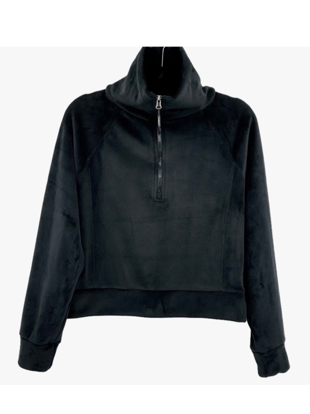 Kyodan Black Ribbed Velour Quarter Zip Cropped Pullover P/S - Picture 2 of 10